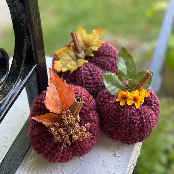 Fall Decor - Handmade Crochet Burgundy Pumpkins -
Set of 3 Small - Picture 1 of 6
